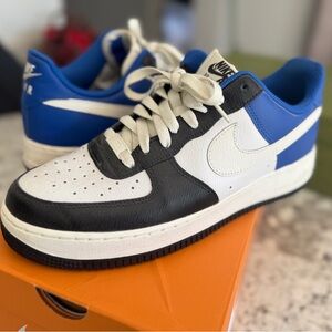 Nike Black, Blue, and White Air Force 1 Sneakers